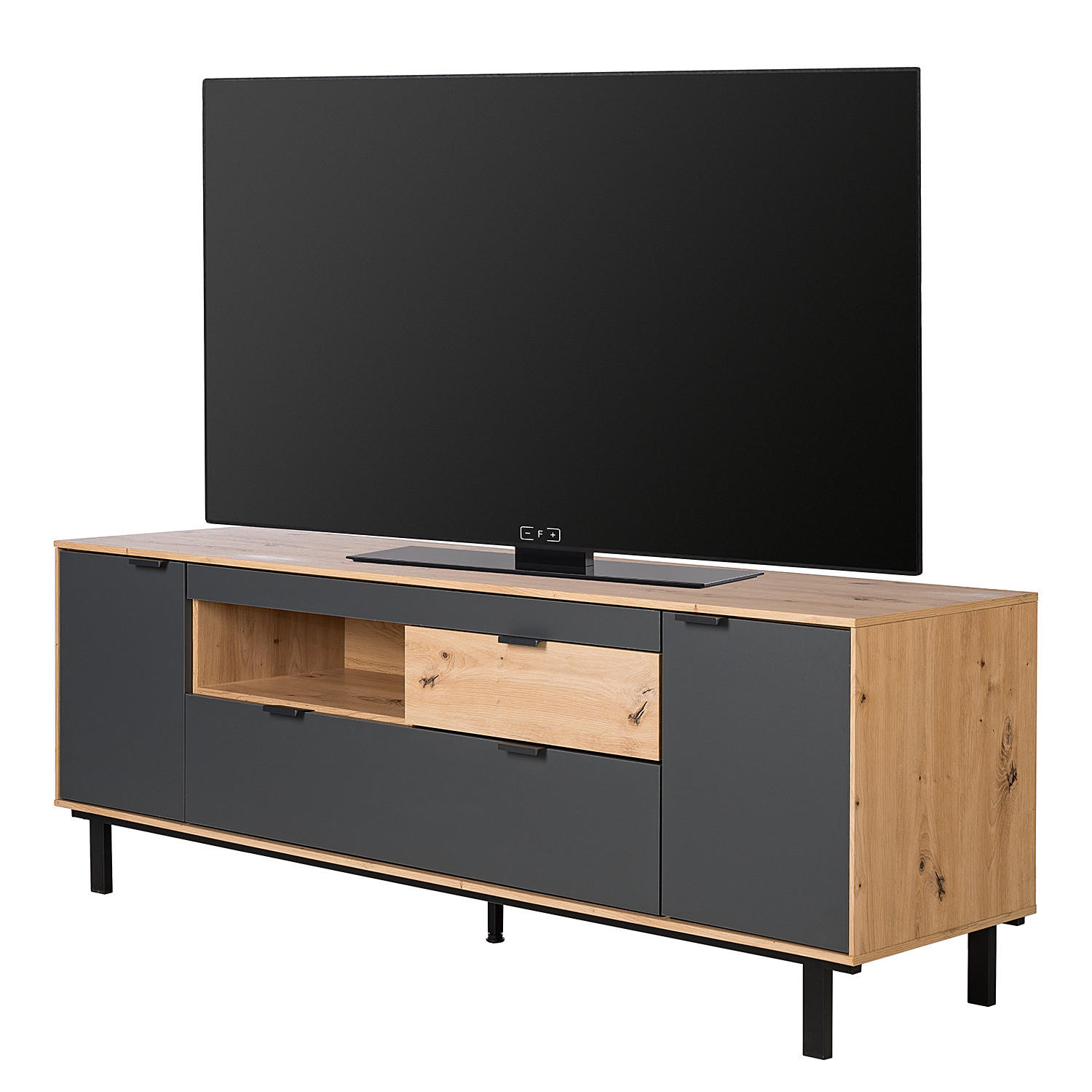 TV-LOWBOARD - Graphit / Eiche Artisan Dekor - Eichefarben/Schwarz, Holzwerkstoff/Metall (180/63/44cm) - home24