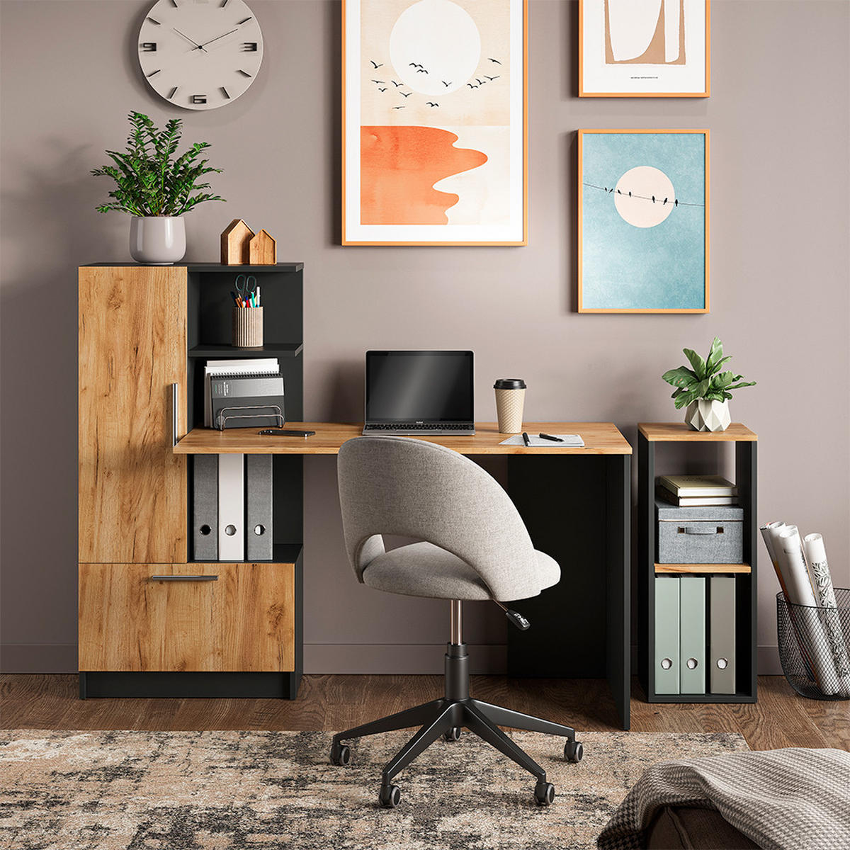 PÍSACÍ STÔL Tomy, antracitová/Dub Goldkraft, 150 x 59 cm Sada 2 ks - dub medový/antracitová, kompozitné drevo (59/150/120cm) - Vicco