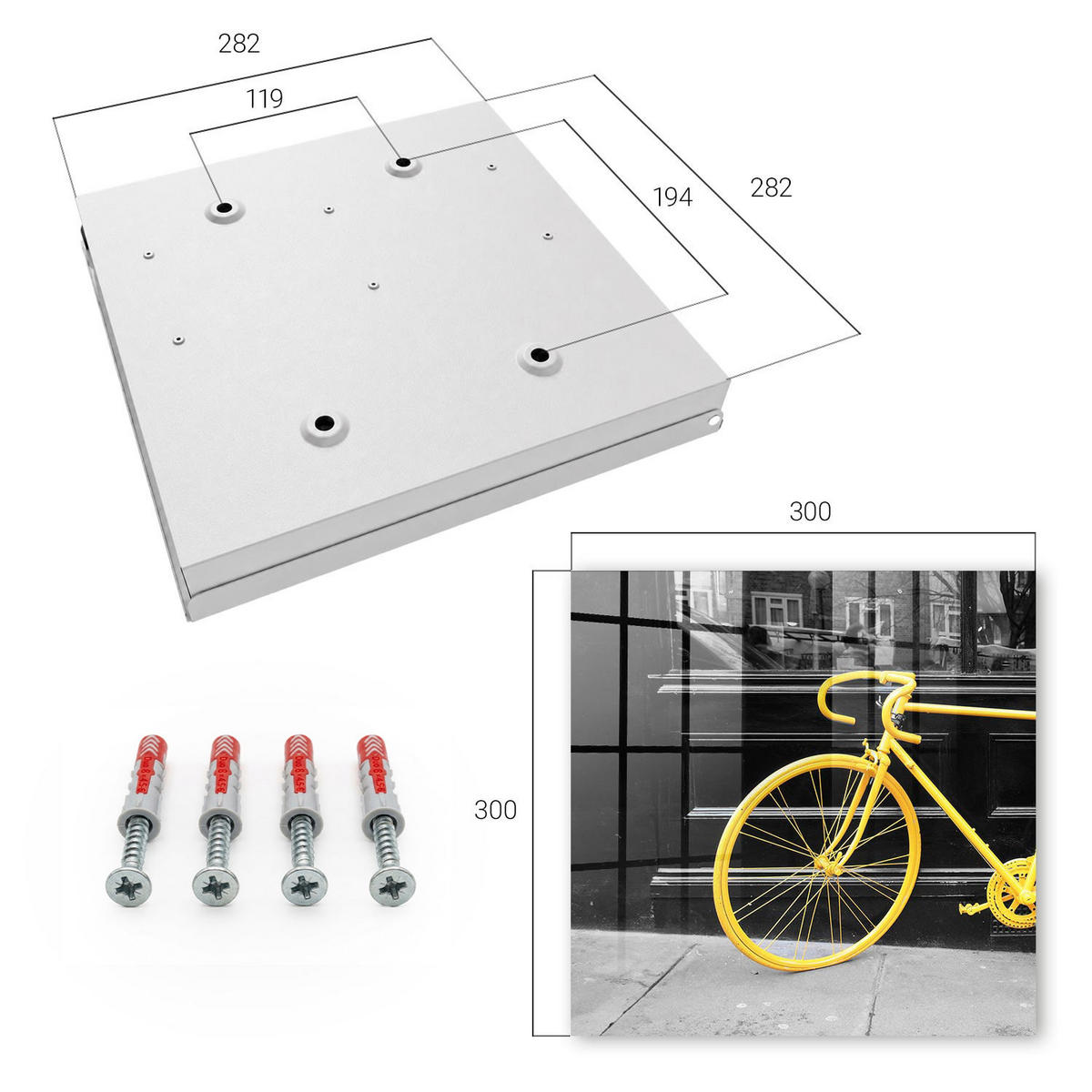 SCHLÜSSELBOX Weiß 30x30 cm – Türöffnung nach rechts - Gelbes Fahrrad - Gelb, Metall (30/30/5cm) - TULUP