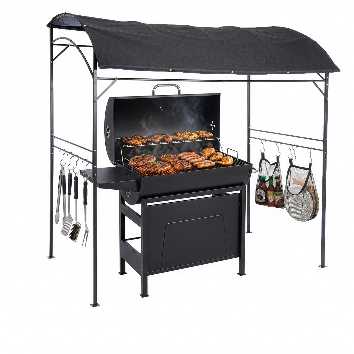 GRILL-PAVILLON - Anthrazit, Textil/Metall (220/220/150cm) - Relaxdays