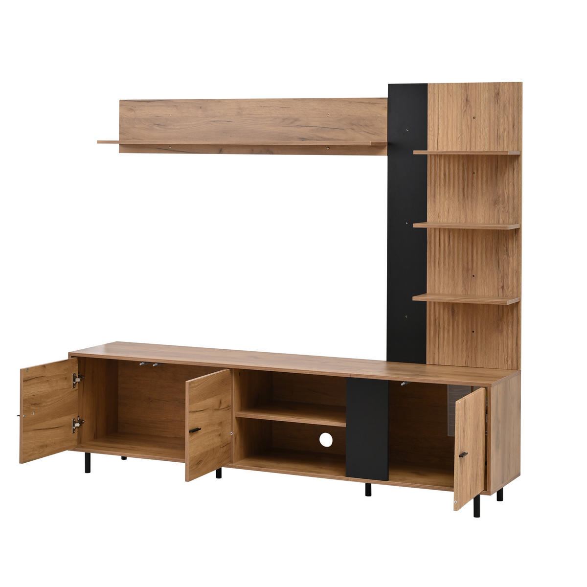 WOHNWAND 188cm Holz Schwarz TV-Board Vitrine Regal - Multicolor, Holzwerkstoff (187.5/167/40cm) - FLIEKS