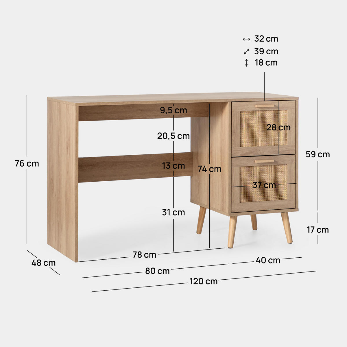 SCHREIBTISCH Tahiti Natürlich 120 cm x 76 cm - Naturfarben, Holzwerkstoff (48/120/76cm) - Klast Home