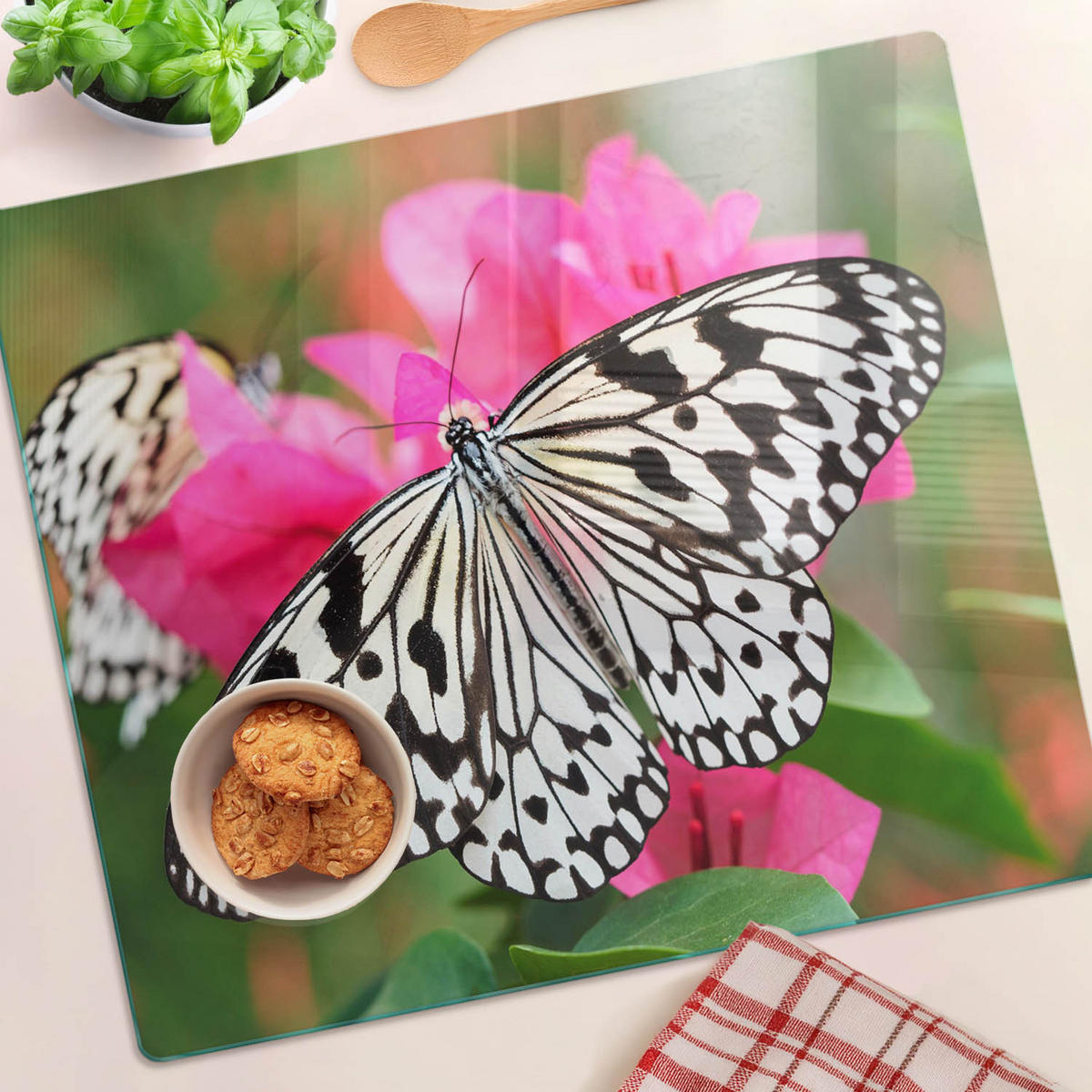 GLASPLATTE 60x52 cm Schmetterlingsblume - Pink, Glas (60/0.4/52cm) - TULUP