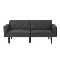 SOFA 2in1 Sofabett Zweisitzer Unabhängig Verstellbar Baumwoll-Leinen Schaumstoff - Schwarz, Holz (93.35/19.05/80cm) - FLIEKS