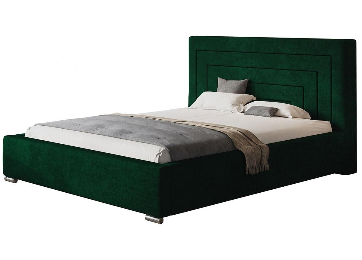 POLSTERBETT Nizza mit Kopfteil, 160x200 cm, Doppelbett mit Bettkasten und Lattenrost aus Holz, Velourstoff Grün - Grün, Holz/Textil (160/200cm) - Alpi-Möbel
