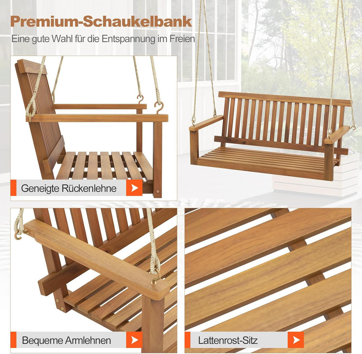 VERANDAGUNGGA Brunt - Brun, Trä (130/57/63cm) - COSTWAY