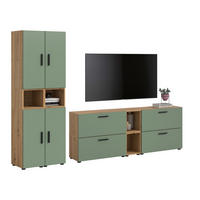 WOHNKOMBINATION THE ONE (B/H/T: ca. 259/182/34 cm) in Artisan Oak Nachbildung/Smoke Green - Eiche Artisan, Holzwerkstoff (259/182/34cm)