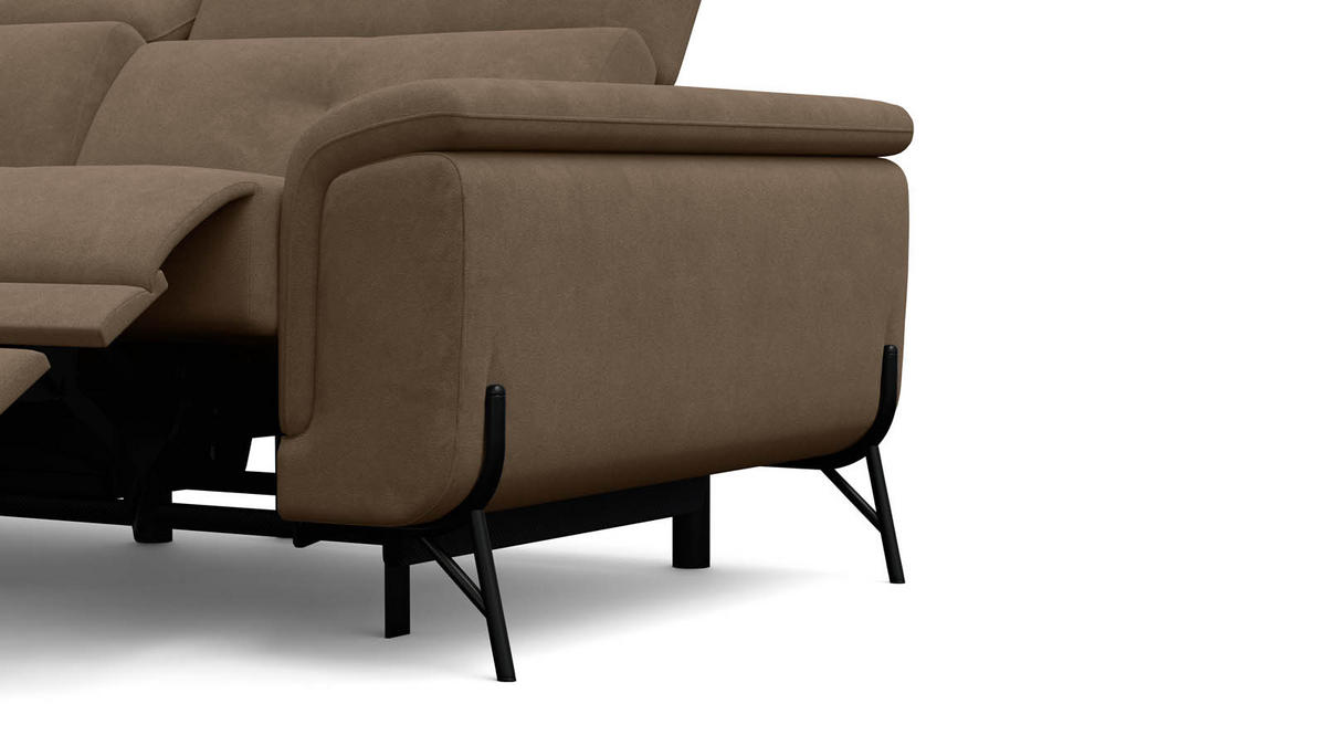 SOFA RELAX AVENA 3-Sitzer, brauner Veloursstoff - Schwarz/Braun, Holz/Textil (204/80/108cm) - Wozimo