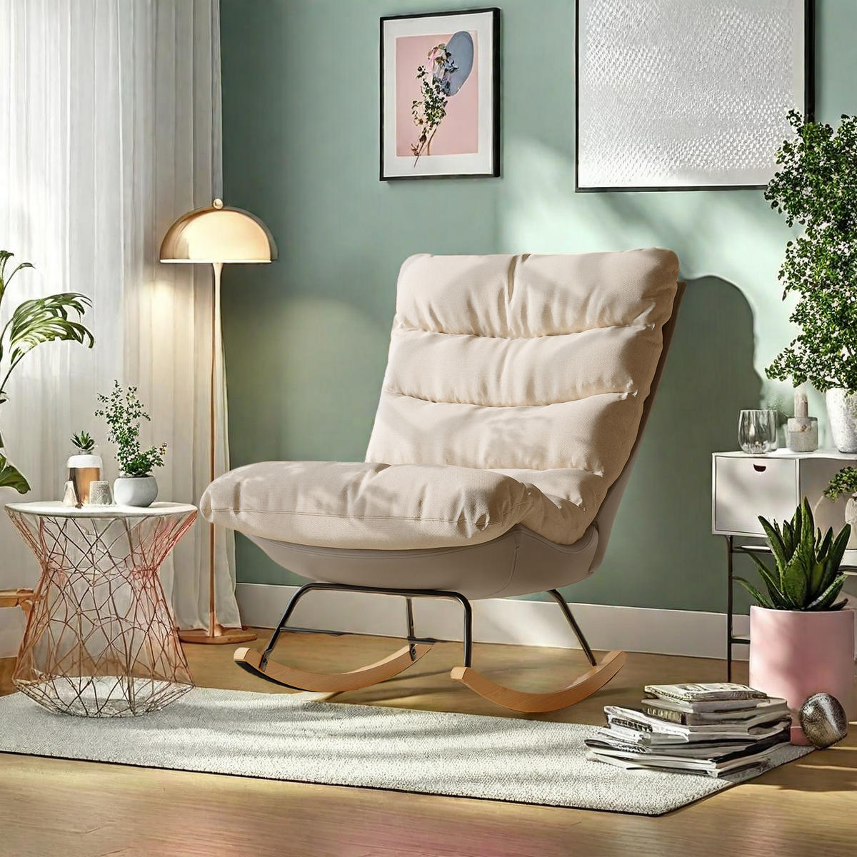 SCHAUKELSTUHL stoffmix leinen komfort modern - Beige, Holzwerkstoff (72/93/82cm) - SHOPENTRA