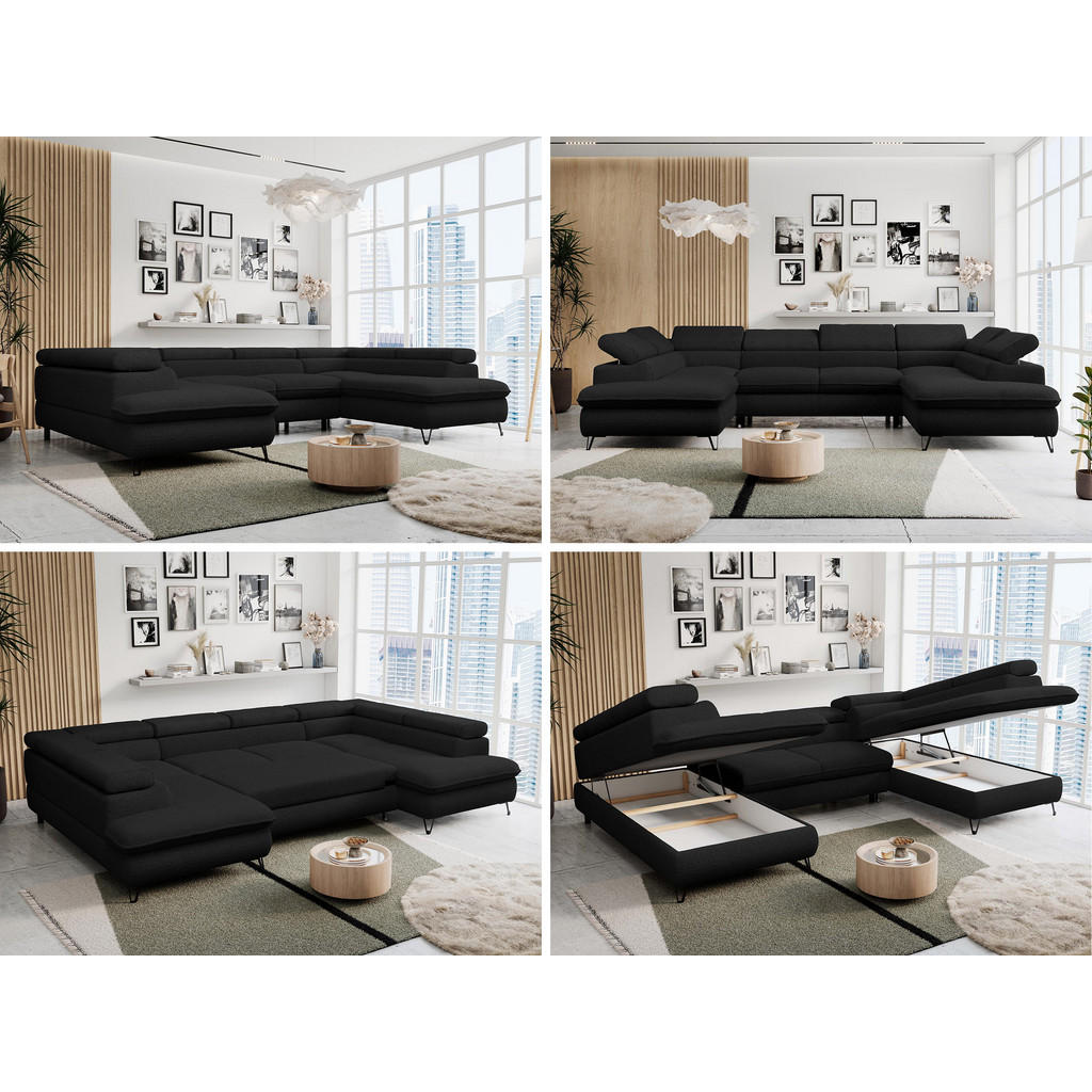 Thumbnail - MKS Wohnlandschaft, Schwarz, Textil, 6-Sitzer, U-Form, 346x76x208 cm, Oeko-Tex®, Wohnzimmer, Sofas & Couches, Wohnlandsc...