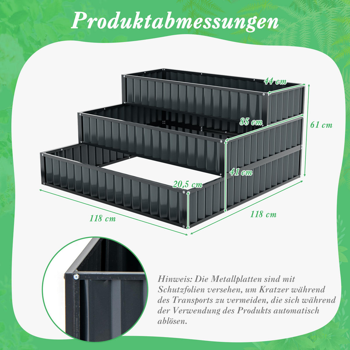 HOCHBEET Schwarz - Schwarz, Metall (118/61/118cm) - COSTWAY