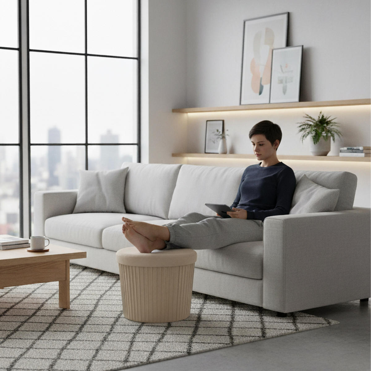 TABURETA - bež, tekstil/leseni material (38/38/38cm) - Relaxdays