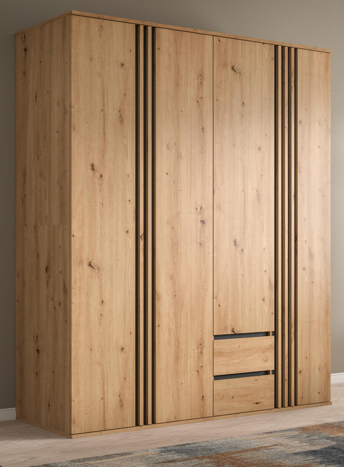 KLEIDERSCHRANK Eiche Artisan, grau 160 x 192 cm, Drehtürenschrank 4-türig - Anthrazit/Eiche Artisan, Holzwerkstoff (160/192/56cm) - Inn.Furn