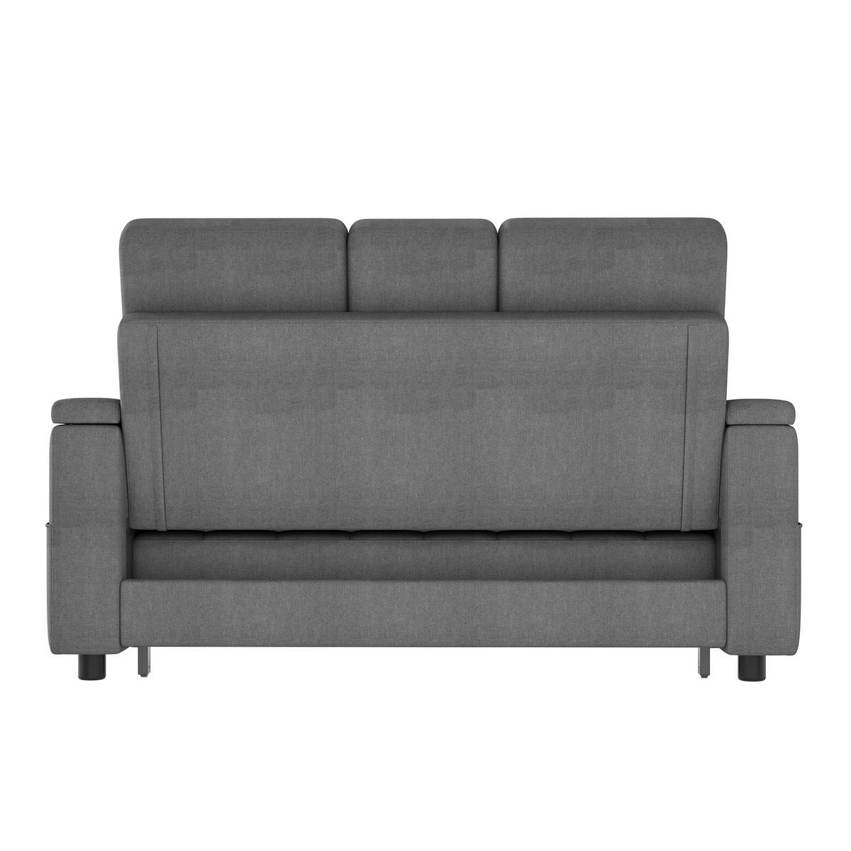 SCHLAFSOFA 159/74/92 cm Grau mit Stauraum, Verstellbarer Rückenlehne, Armlehnen-Staufächern und Kissen - Grau, Textil (159/92/142.5cm) - Oxeza