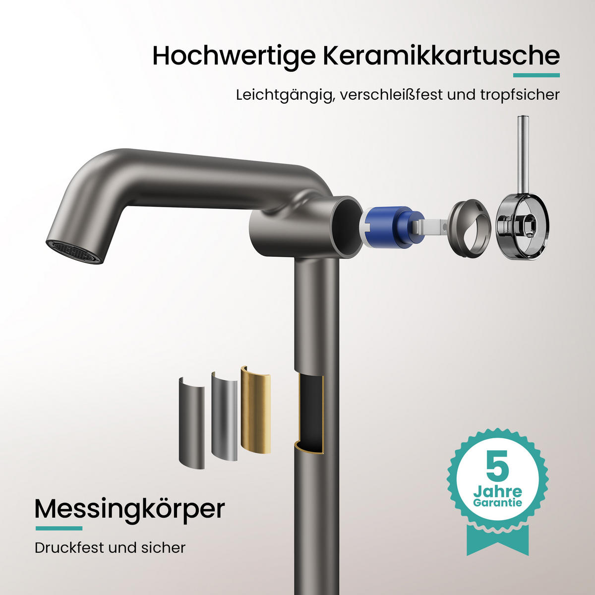 WASCHTISCHARMATUR Wasserzulaufrohr aus Edelstahl Anthrazit Matt 26cm - Anthrazit, Metall (22/7.6/33.2cm) - EMKE