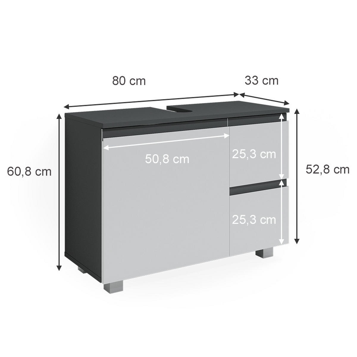 WASCHBECKENUNTERSCHRANK J-Shape Anthrazit/Weiß 80 x 60.8 cm - Anthrazit/Weiß, Holzwerkstoff (80/60.8/33cm) - Vicco