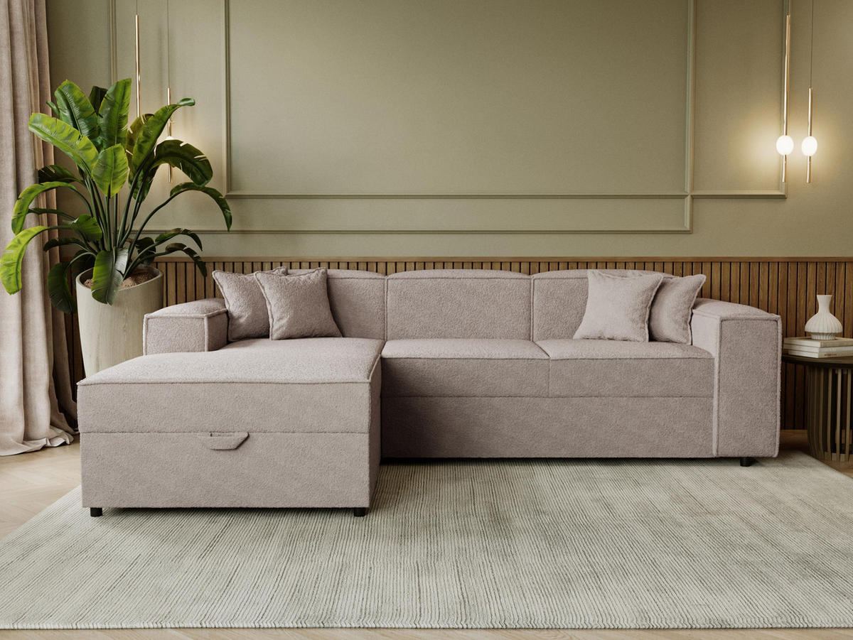ECKSOFA Santos L, Seite: Links - Beige/Schwarz, Holzwerkstoff/Kunststoff (253/166cm) - MIRJAN24