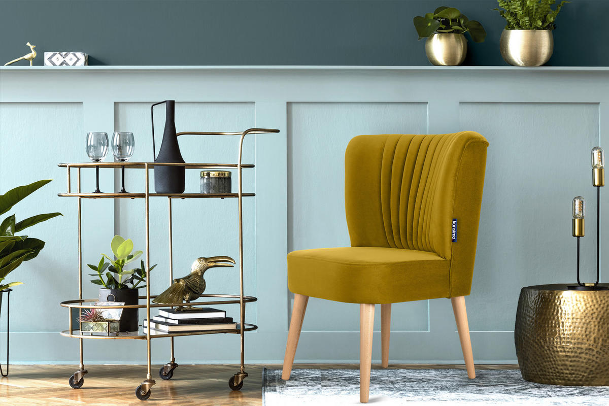 COCKTAILSESSEL DUCO auf hohen Beinen, Gelb/Buche - Gelb/Buchefarben, Holz/Textil (63/89/65cm) - KONSIMO®