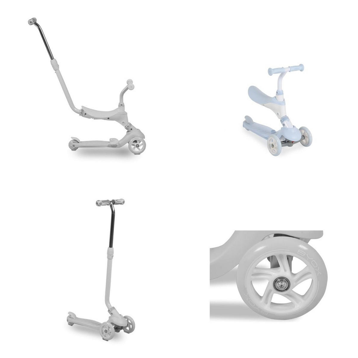 KINDERROLLER Tristar 3 in 1 hellblau Roller Rutscher Schiebestange PU Räder ABEC-5 - Blau, Metall (55/26/76cm)