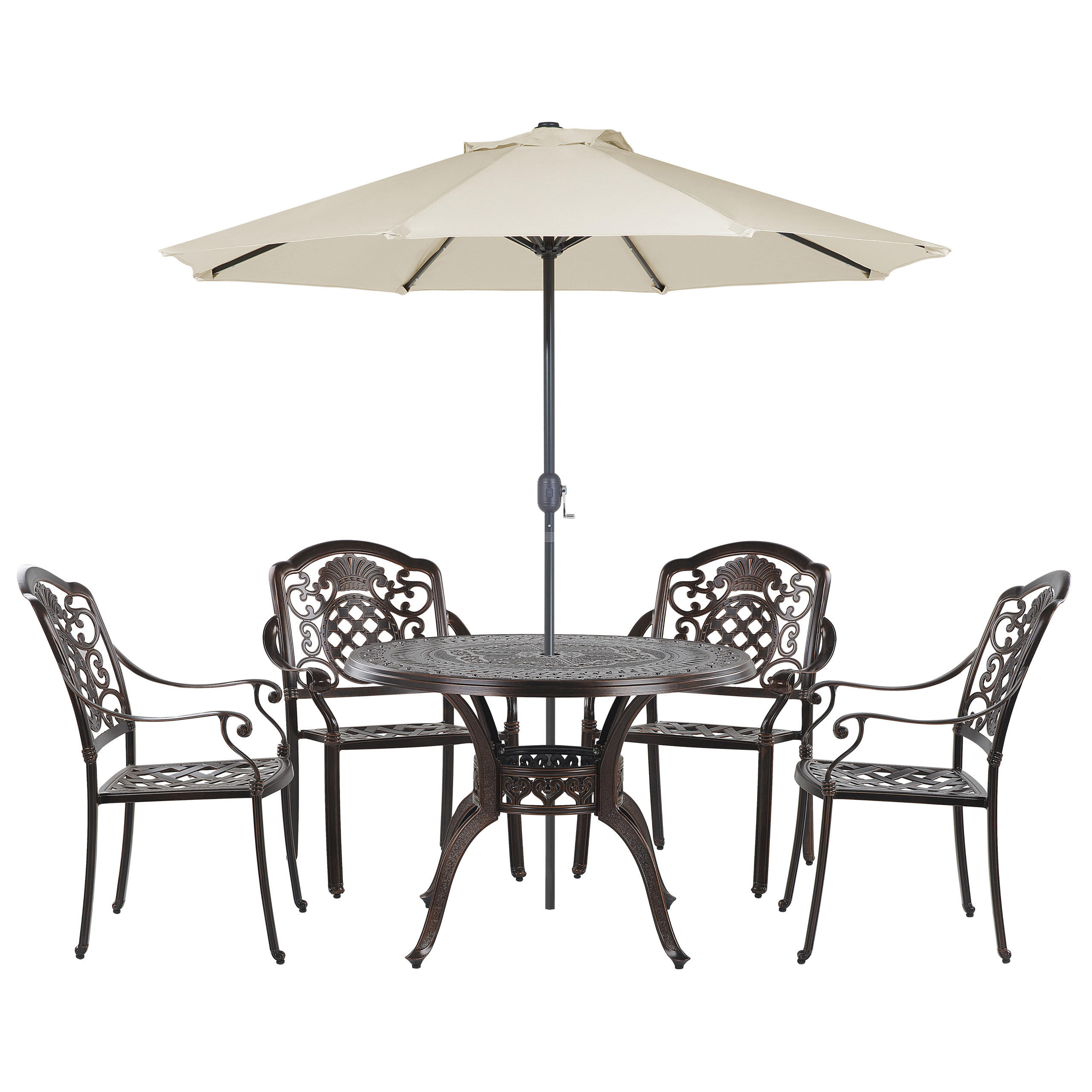 GARTENMÖBEL SET 4-Sitzer mit Sonnenschirm Aluminium dunkelbraun Salento - Beige/Braun, Metall - Beliani