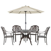 GARTENMÖBEL SET 4-Sitzer mit Sonnenschirm Aluminium dunkelbraun Salento - Beige/Braun, Metall - Beliani