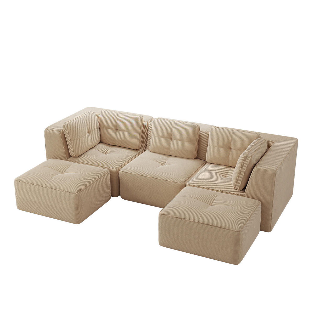 ECKSOFA modular 74 cm Sitztiefe Cord Beige - Beige, Kunststoff (177/69/297.1cm) - Meubliv