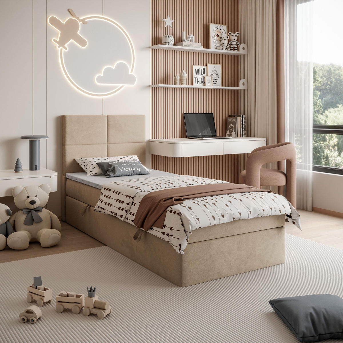BOXBETT CROSS MINI mit Topper 100x200 cm Royal Velvet 170 - Beige, Textil - Lookway