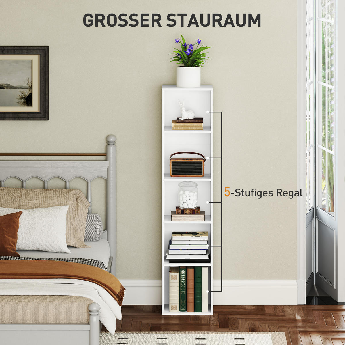 BÜCHERREGAL mit Verstellbare Ablage, Weiß - Weiß, Karton (24/133.5/30cm) - HOMCOM