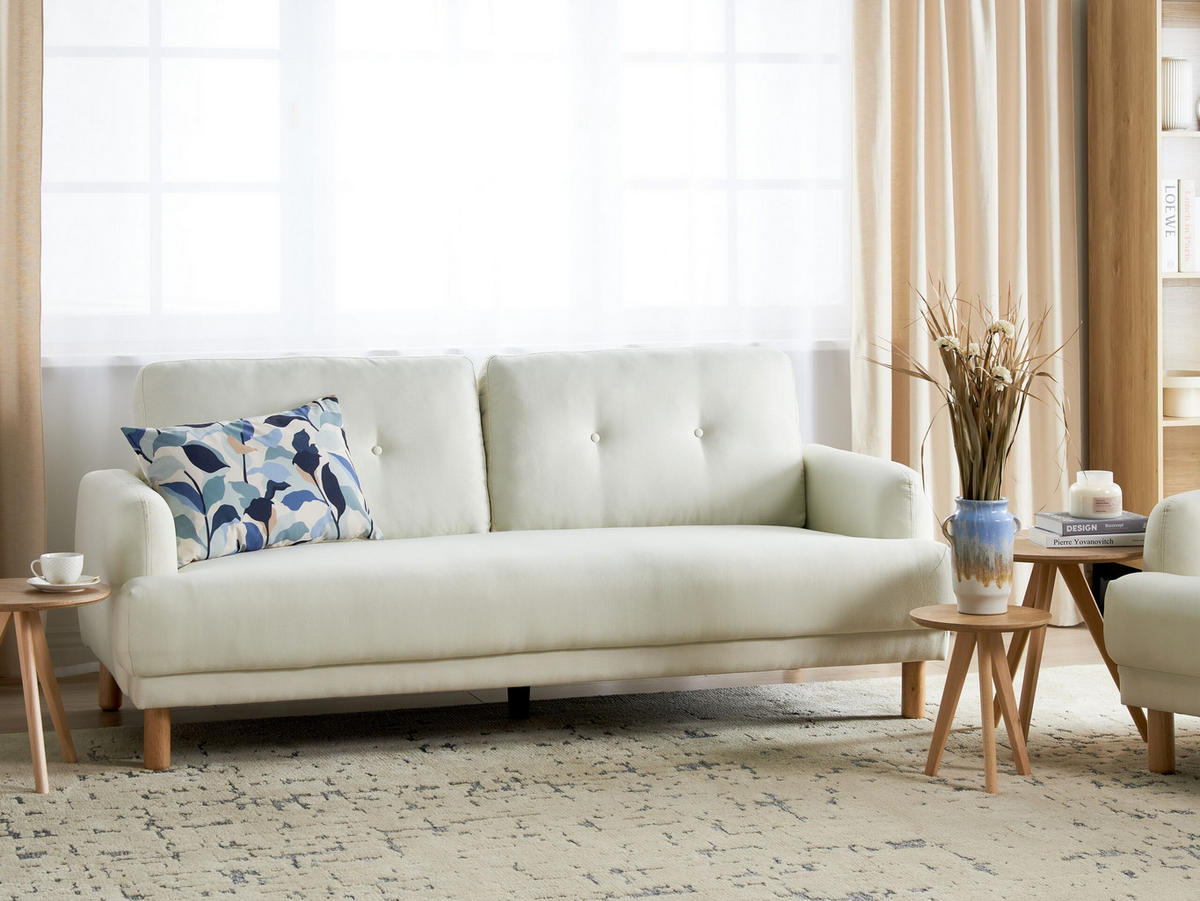 3-SITZER-SOFA Stoff cremeweiß Tuve - Hellbraun/Weiß, Textil (199/85/90cm) - Beliani