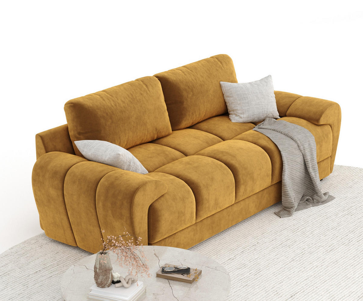 3-SITZER SOFA Peebles Honigfarbe Samtstoff - Schwarz/Honig, Holz/Holzwerkstoff (244/90/101cm) - Maison de Reve