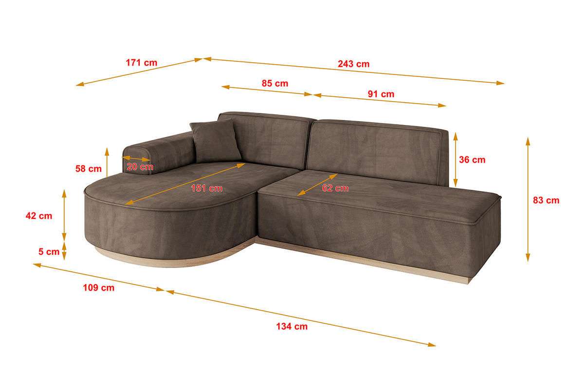 ECKSOFA Ottomane Links ARRIO-L1 - 243x171x83 cm Braun - Schwarz/Braun, Holzwerkstoff/Kunststoff (243/171cm) - ALTDECOR