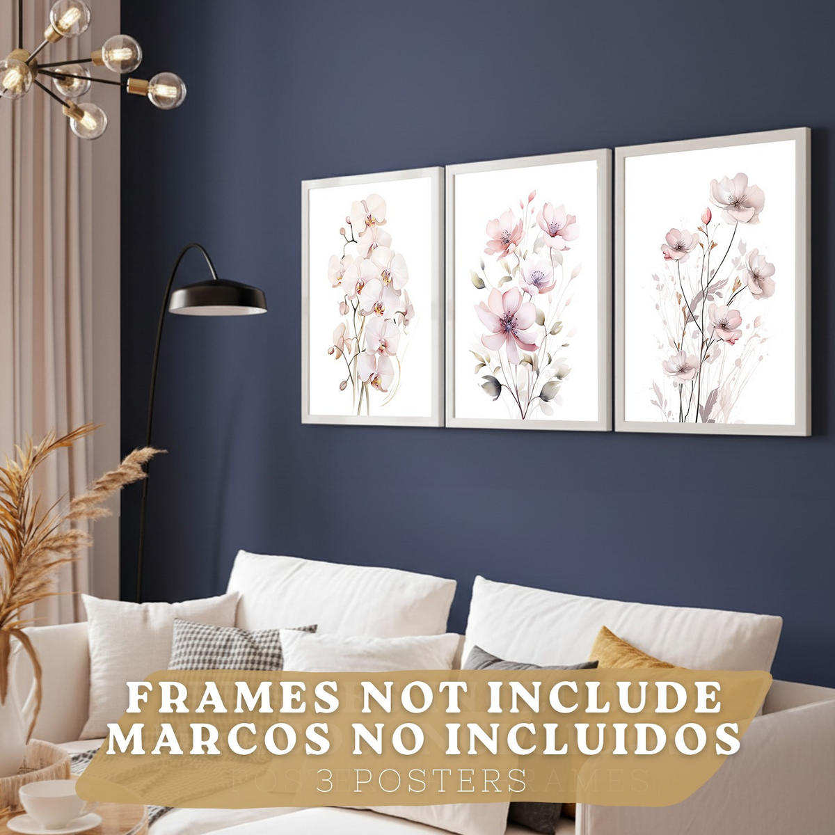 POSTER 3er-Set Wandbilder Orchidee Rosa modern Wohnzimmer Deko, Schlafzimmer, Küche, Badezimmer Rahmenlos A4 - Klar, Papier (29.7/1/21cm) - Nacnic