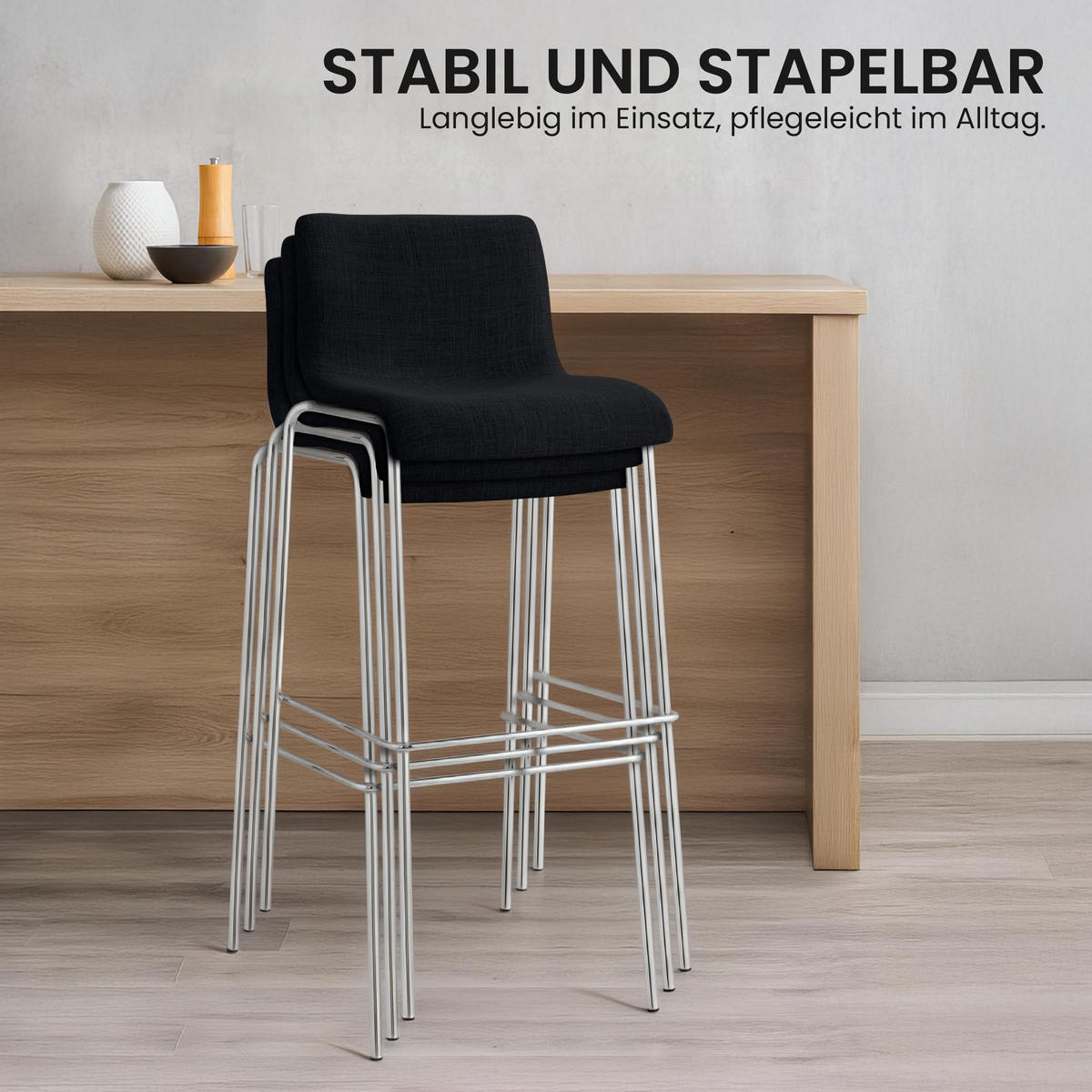 BARHOCKER Stoff Schwarz - Chromfarben/Schwarz, Textil/Metall (43/100/48cm) - CLP