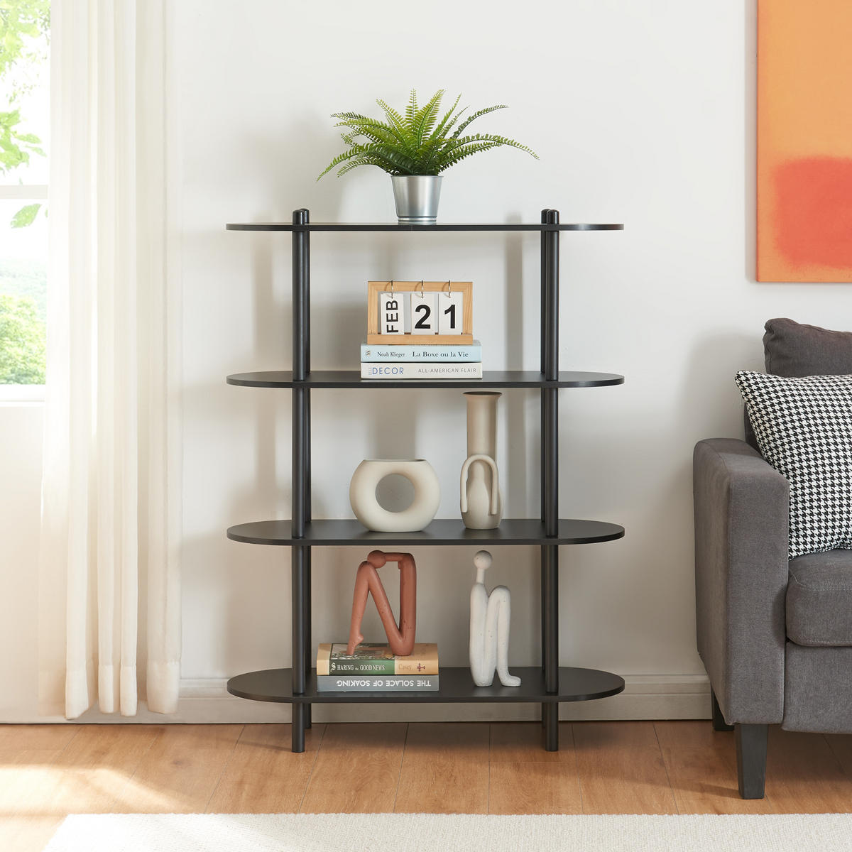 BÜCHERREGAL Øvre - Schwarz, Holzwerkstoff/Metall (80/108/30cm) - [en.casa]