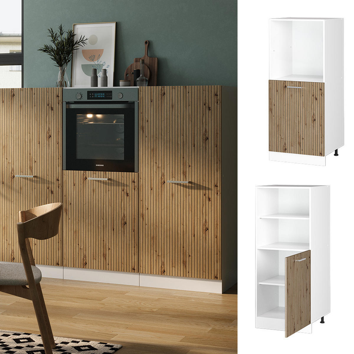 SKŘÍŇKA NA VESTAVĚNOU TROUBU R-Line Řemeslný dub - bílá/dub artisan, kompozitní dřevo (60/143/57cm) - Vicco