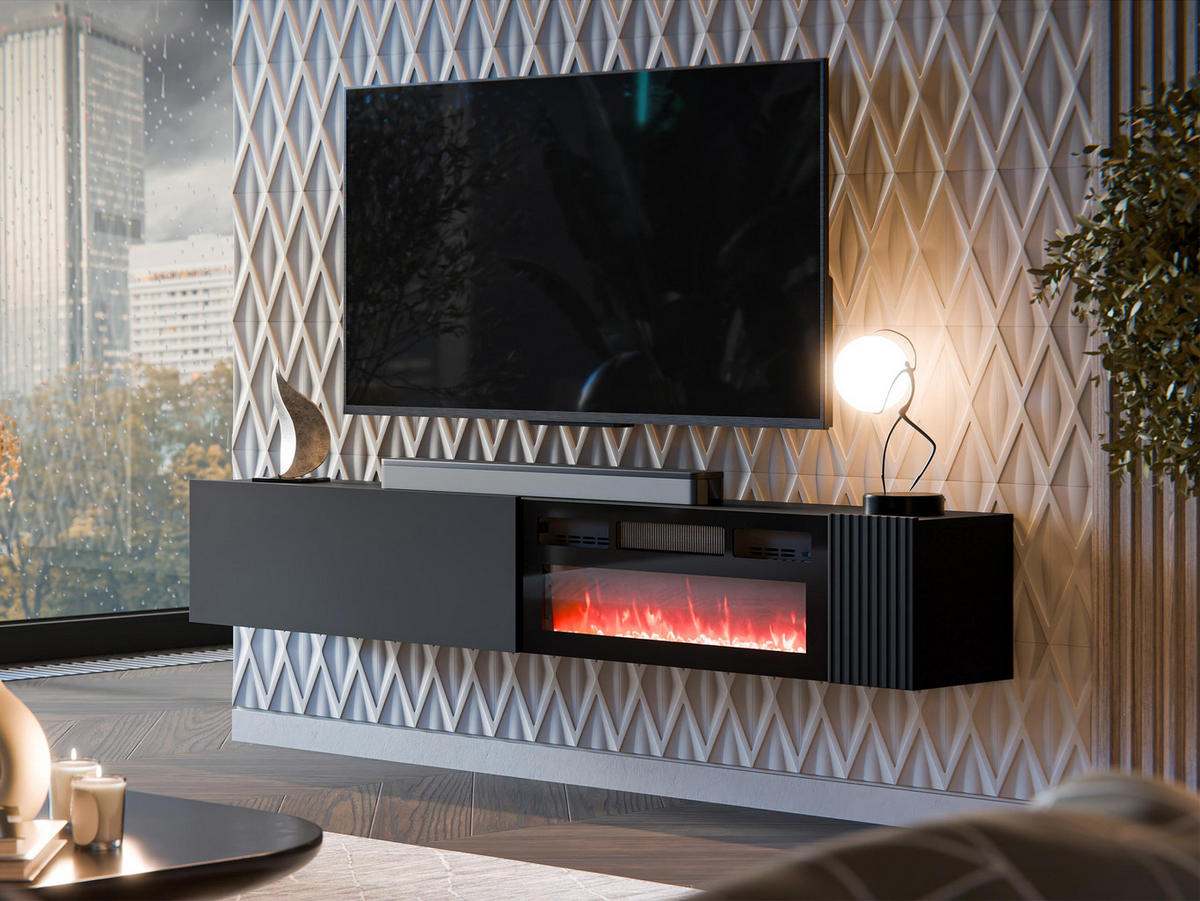 TV-LOWBOARD Capital 200 EF mit Kamin - Schwarz, Holzwerkstoff (200/38/30cm) - MIRJAN24