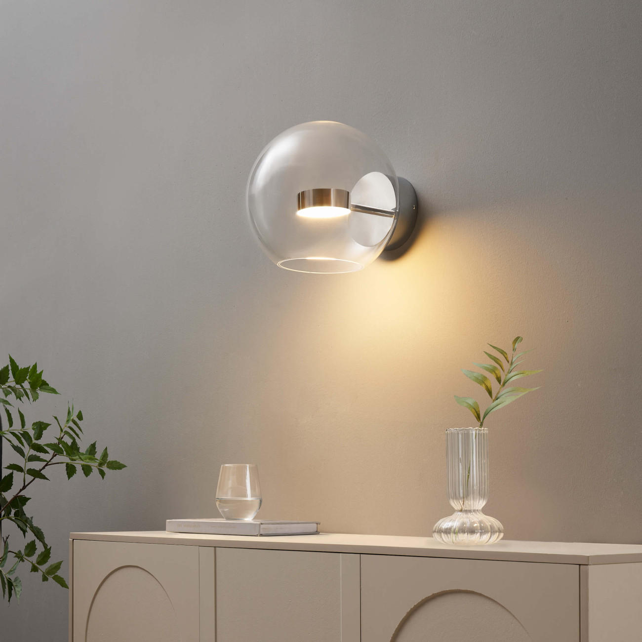 WANDLEUCHTE Gica, Transparent und verchromt, 25cm - Transparent, Glas (23/21/25cm) - KOSILUM