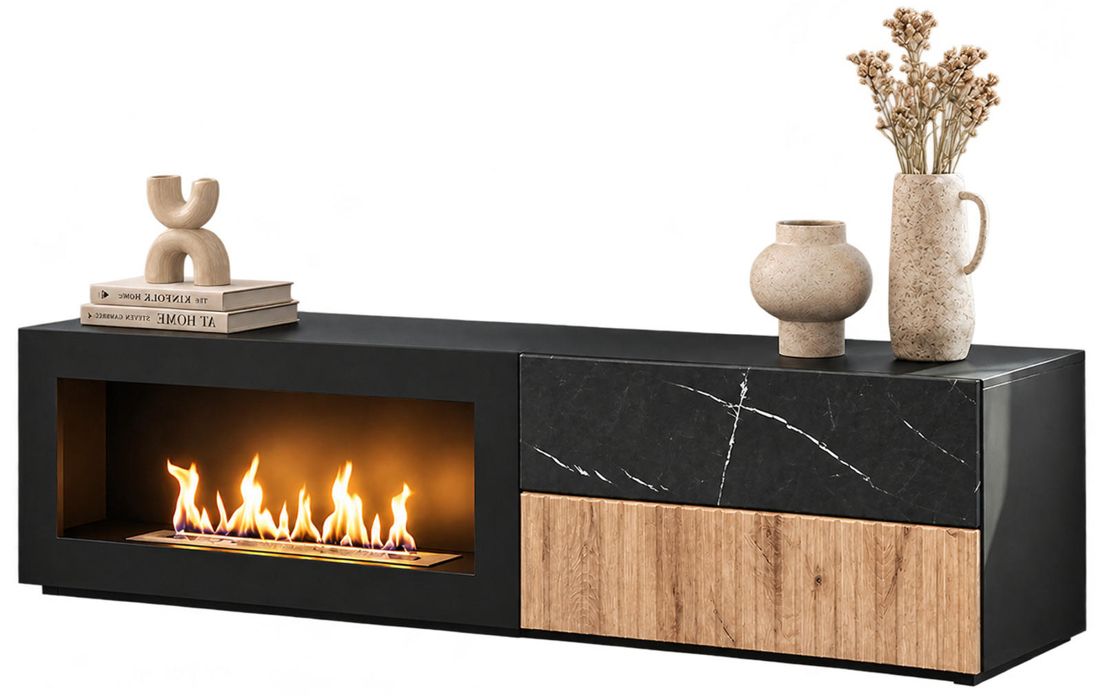 Inn.Furn Tv-Lowboard Eiche, Schwarz 160x42x45 cm