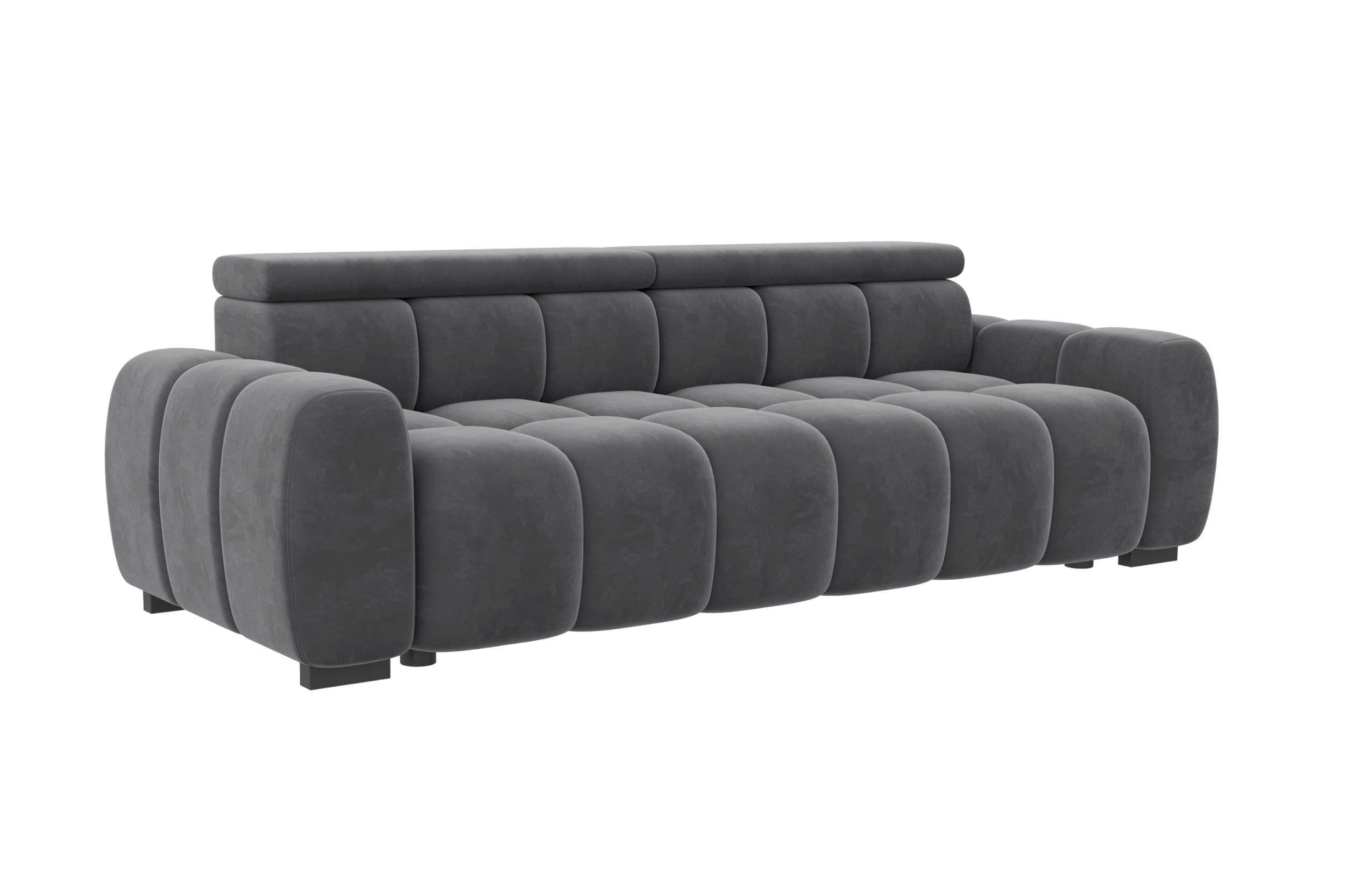BIGSOFA ALESSIO Velours Anthrazit mit elektrischer Sitztiefenverstellung - Anthrazit, Kunststoff/Textil (248/77/108cm) - 99rooms