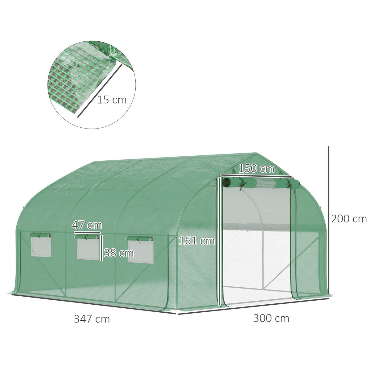 GEWÄCHSHAUS DE-11987 10,4 m² mit Tür & 7 Fenstern Grün - Grün, Kunststoff (300/200/347cm) - ComfortXL