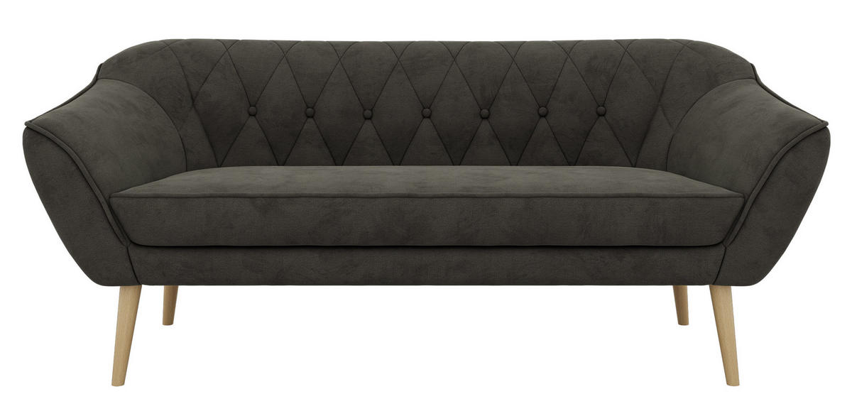 TROJMIESTNA POHOVKA PIRS 3 - Tmavosivá Samet - Drevené nohy - farba buka/tmavosivá, kompozitné drevo/textil (180/75/74cm) - MKS
