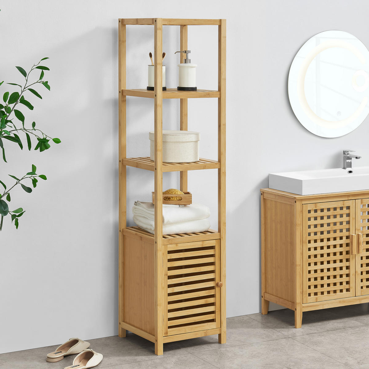 BADEZIMMERREGAL Liminka - Naturfarben, Holz (34/140/33cm) - [en.casa]