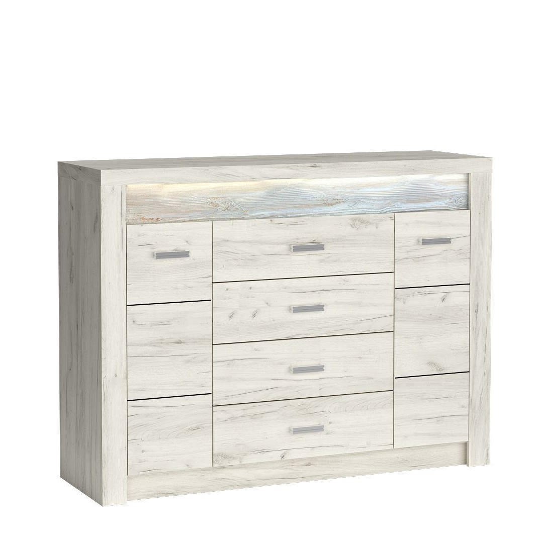 KOMMODE ZERI 137/103,5/42cm mit 4 Schubladen 2 Türen Eiche Bianco - Eiche Bianco, Holzwerkstoff (137/103.5/42cm) - MASSENO