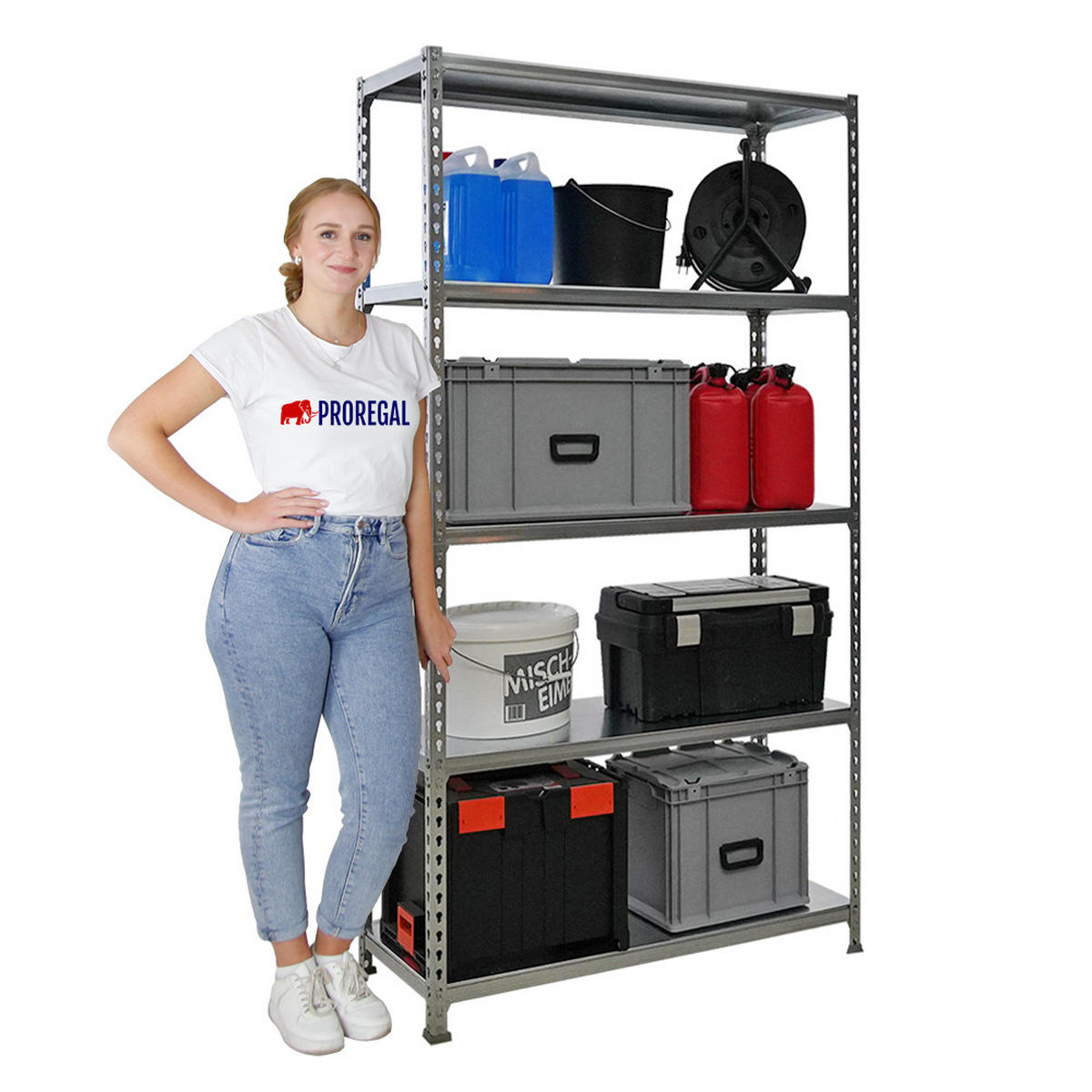 SCHWERLASTREGAL Big Metal Shark HxBxT 200 x 110 x 40 cm Fachlast 200 kg Verzinkt - Silberfarben, Metall (110/200/40cm) - PROREGAL