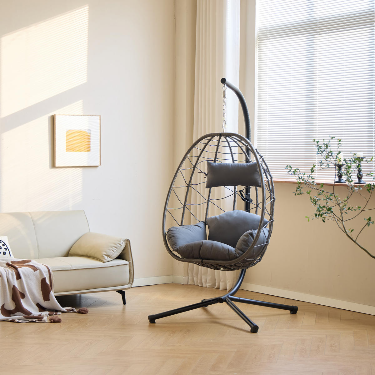 HÄNGESESSEL Rattan - Schwarz - Schwarz, Metall (97/197/138cm) - Nordlys