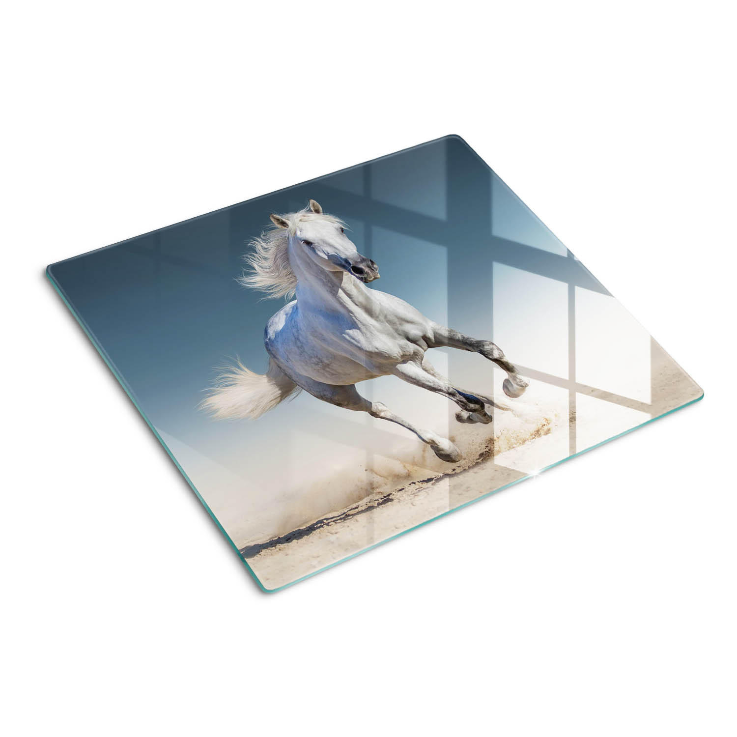 GLASPLATTE 60x52 cm Ein graues Pferd im Galopp - Grau, Glas (60/0.4cm) - TULUP