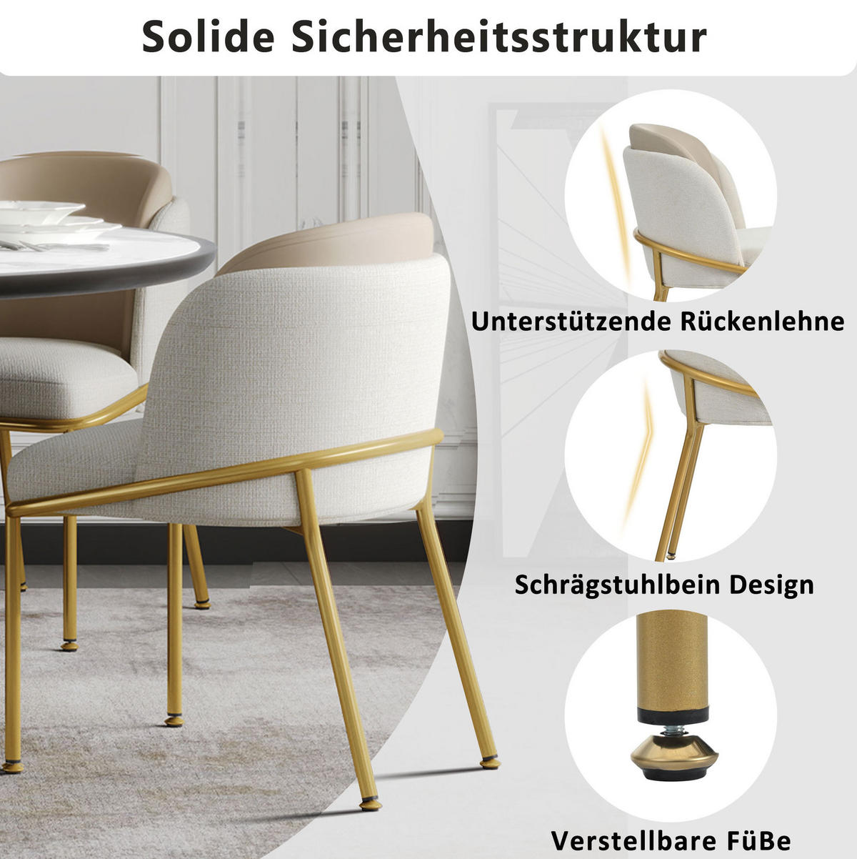 ESSZIMMERSTUHL mit verstellbaren Fußpolstern 44,5 x 50,8 cm Beige - Beige, Metall (55/85/55.1cm) - Meubliv