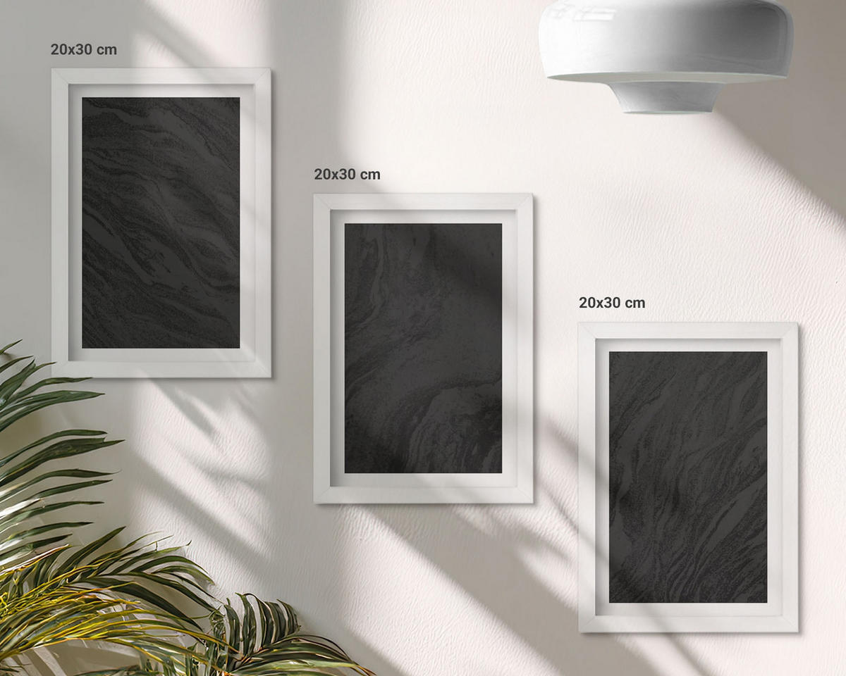 BILDER SET 3er Set - 20x30 cm Weißer Rahmen - Dunkler Marmor, elegante Texturen - Weiß, Kunststoff (20/30cm) - TULUP