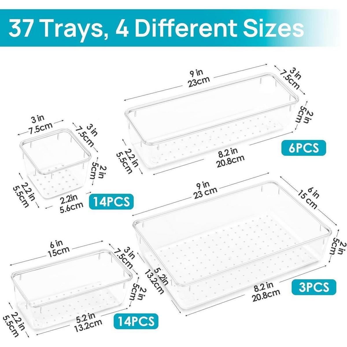 SCHUBLADEN Organizer 37-teiliges Set Kunststoff Klar - Transparent, Kunststoff (5.1/22.9/15.2cm)