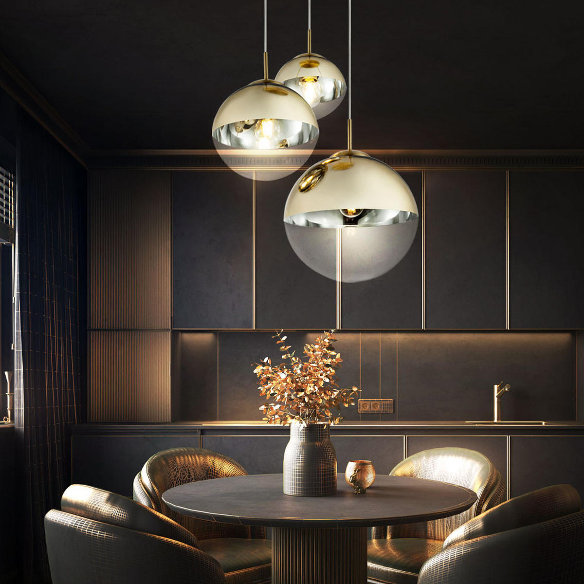 LED HÄNGELEUCHTE VARUS Gold Metall Glas - Goldfarben, Glas (51/51/120cm) - Globo Lighting